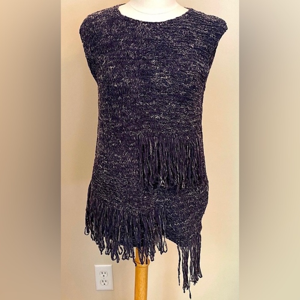 Fabiana Filippi Smoke Blue Gray S Boho Luxury Designer Fringe Knit Stylish Top
